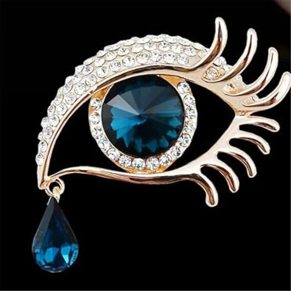 Big Blue Eye Rhinestone Brooch Pin Stunning Lapel Pin Brand New‎ !!